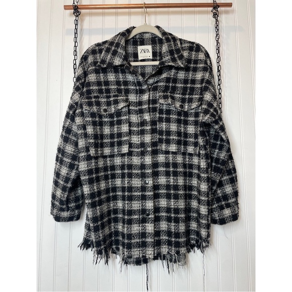 Zara Jackets & Blazers - Zara Monochrome Checkered Utility Jacket Size M